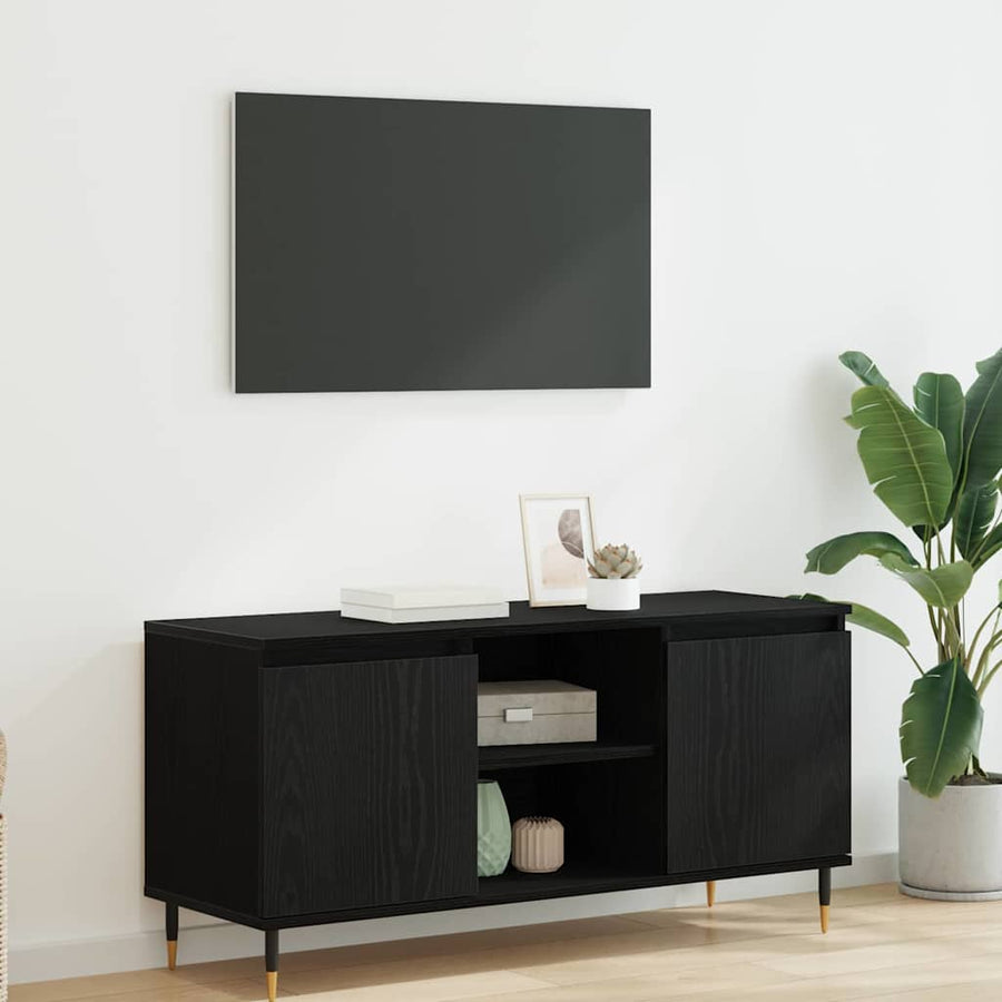TV-kast Zwart Eiken 104 x 35 x 50 cm Bewerkt hout
