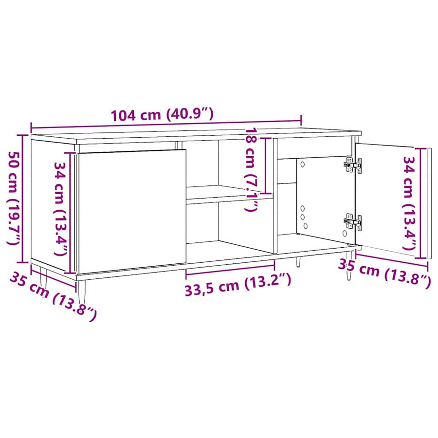 TV-kast Zwart Eiken 104 x 35 x 50 cm Bewerkt hout