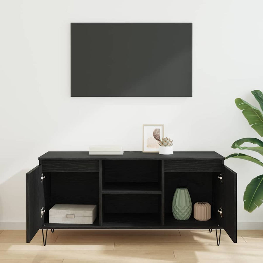TV-kast Zwart Eiken 104 x 35 x 50 cm Bewerkt hout