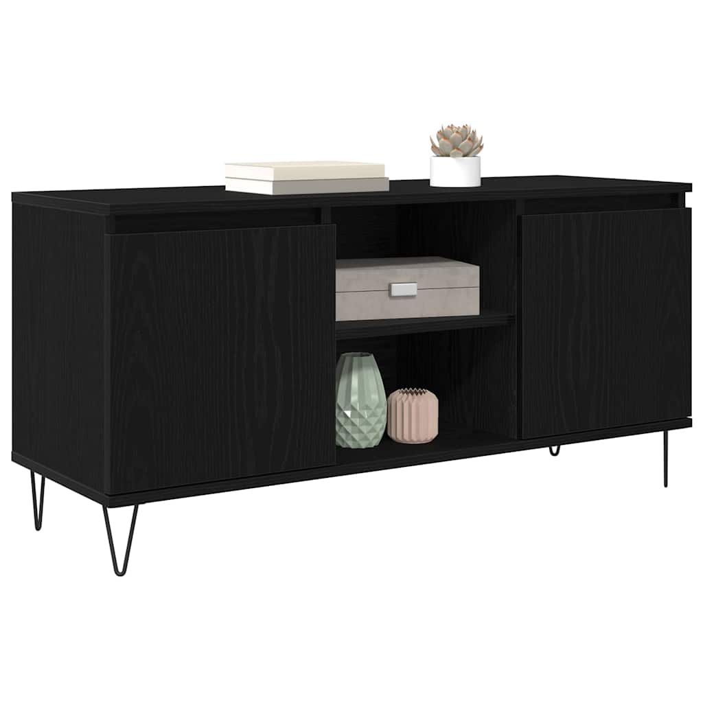 TV-kast Zwart Eiken 104 x 35 x 50 cm Bewerkt hout