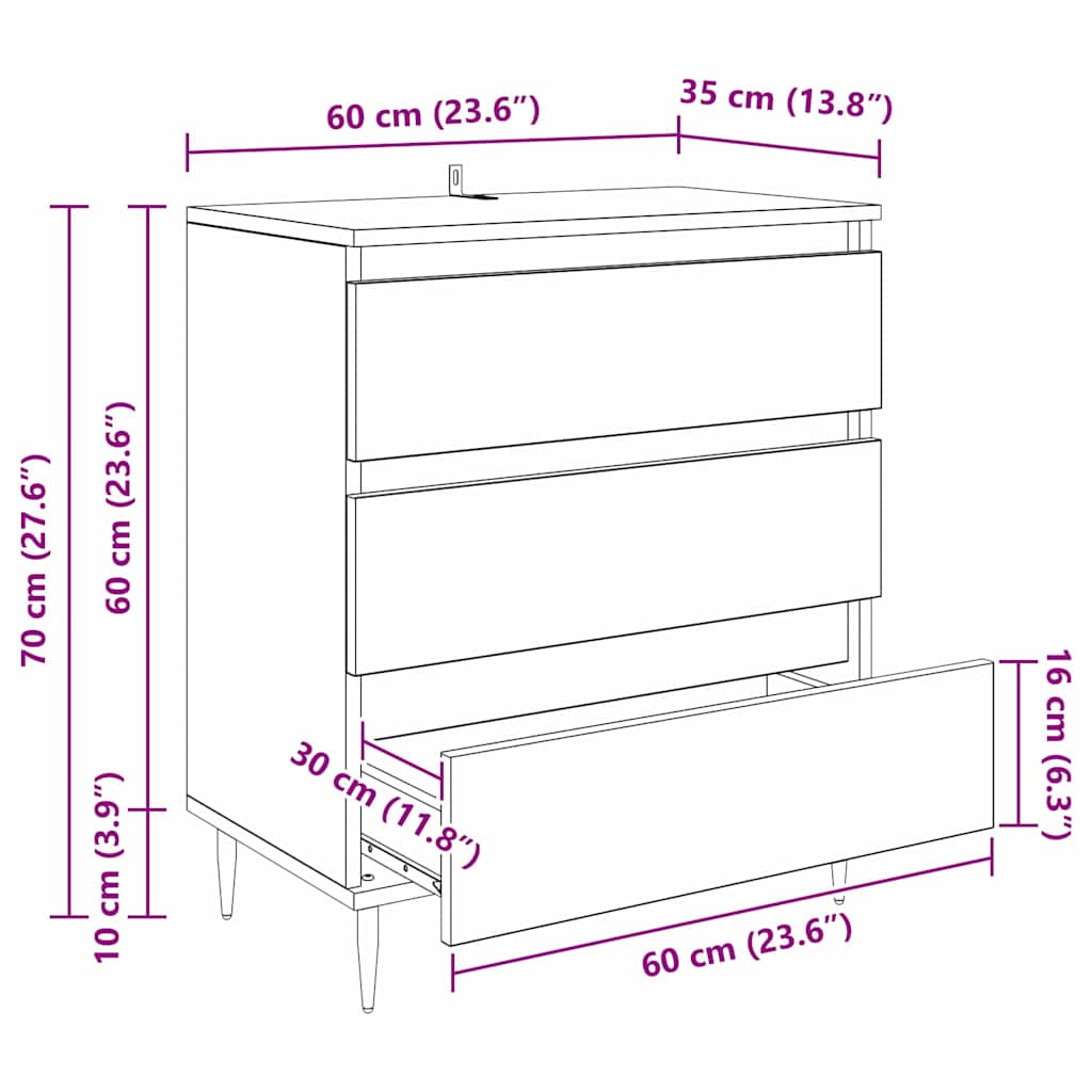 Dressoir met lade Artisan Eiken 60 x 35 x 70 cm Bewerkt hout