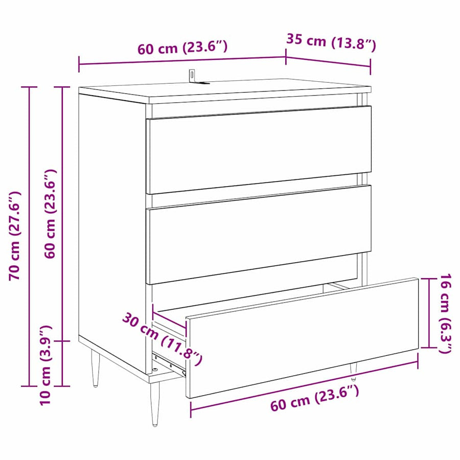 Dressoir met lade Artisan Eiken 60 x 35 x 70 cm Bewerkt hout