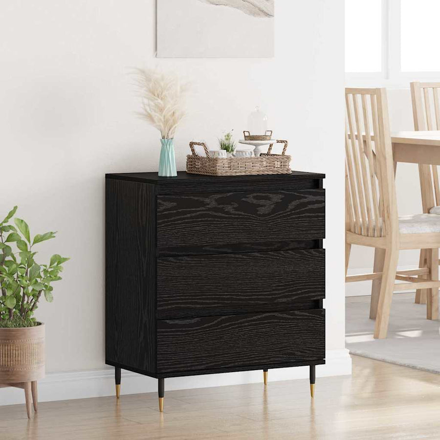 Dressoir met lade Zwart Eiken 60 x 35 x 70 cm Bewerkt hout
