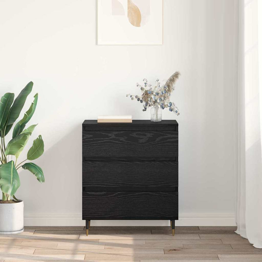 Dressoir met lade Zwart Eiken 60 x 35 x 70 cm Bewerkt hout