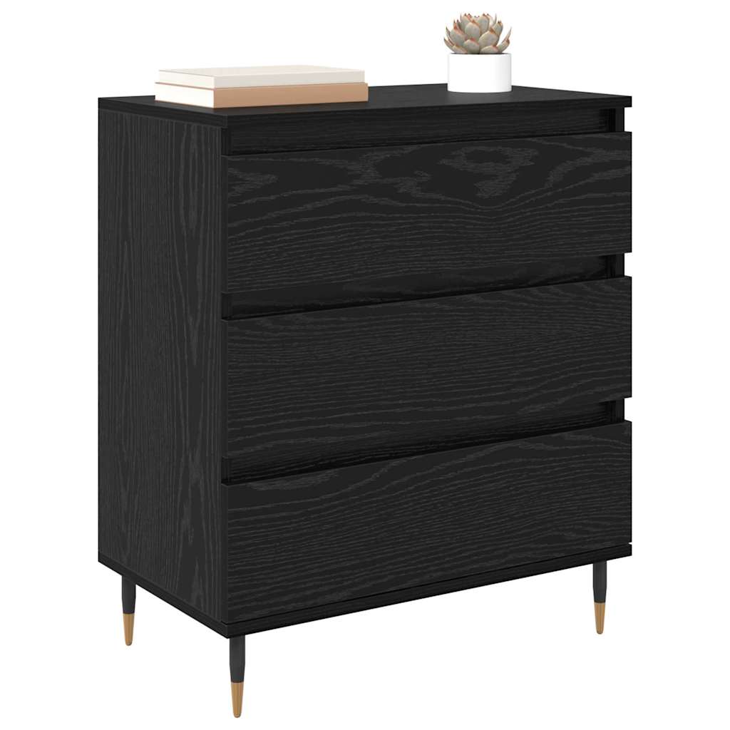 Dressoir met lade Zwart Eiken 60 x 35 x 70 cm Bewerkt hout