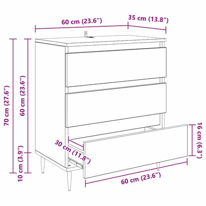 Dressoir met lade Zwart Eiken 60 x 35 x 70 cm Bewerkt hout