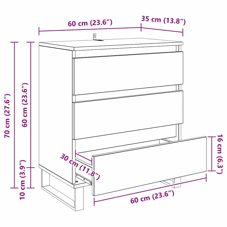 Dressoir met lade Artisan Eiken 60 x 35 x 70 cm Bewerkt hout