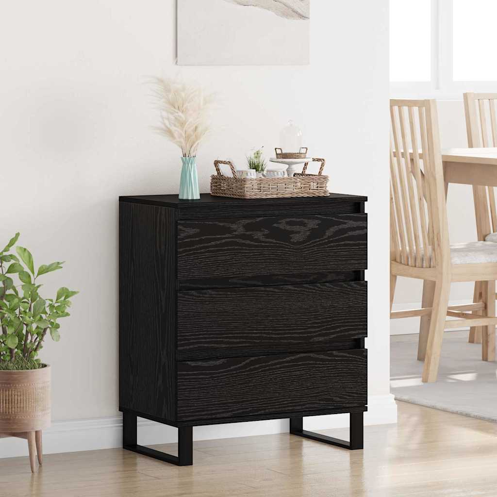 Dressoir met lade Zwart Eiken 60 x 35 x 70 cm Bewerkt hout