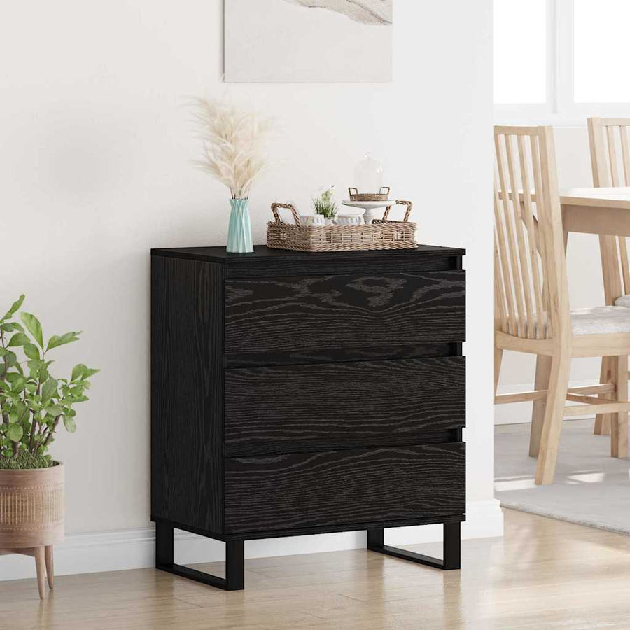 Dressoir met lade Zwart Eiken 60 x 35 x 70 cm Bewerkt hout