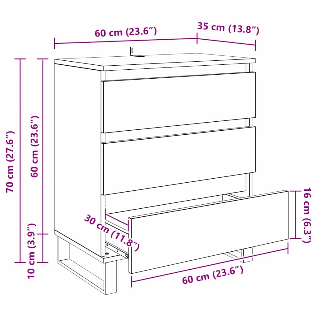 Dressoir met lade Zwart Eiken 60 x 35 x 70 cm Bewerkt hout