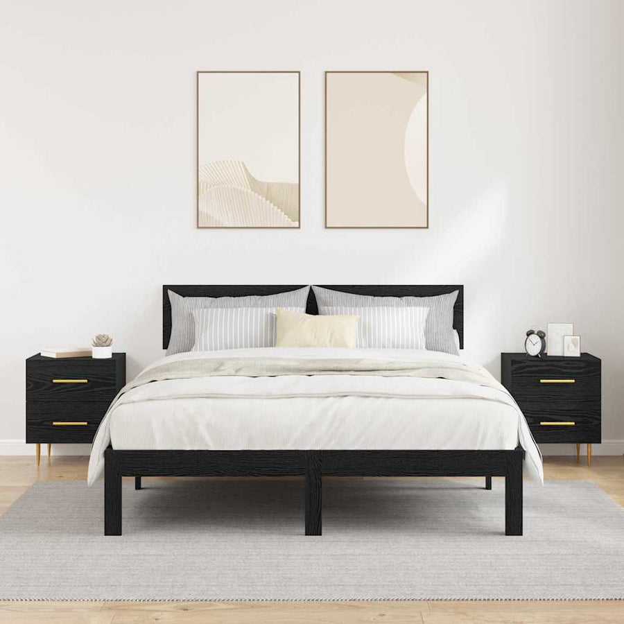 Nachtkastje 2 pcs Zwart Eiken 40 x 35 x 47,5 cm Bewerkt hout