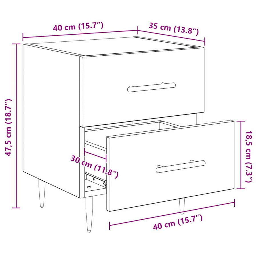 Nachtkastje 2 pcs Zwart Eiken 40 x 35 x 47,5 cm Bewerkt hout