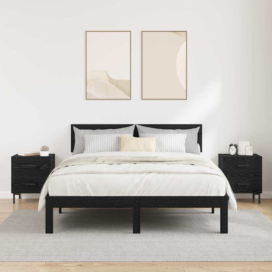 Nachtkastje 2 pcs Zwart Eiken 40 x 35 x 47,5 cm Bewerkt hout