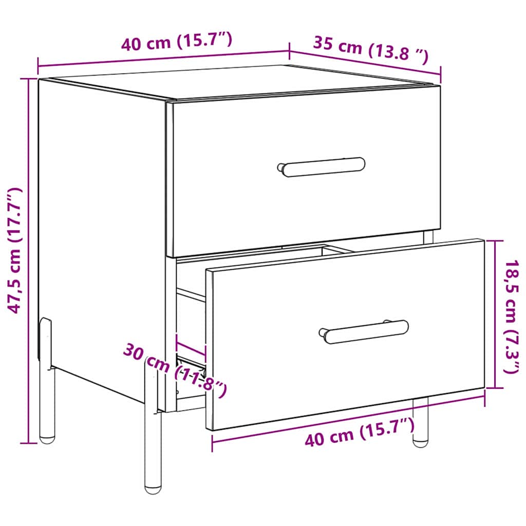 Nachtkastje 2 pcs Zwart Eiken 40 x 35 x 47,5 cm Bewerkt hout