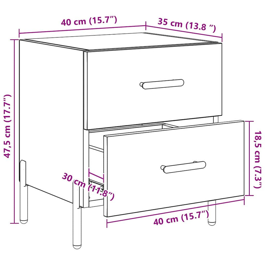 Nachtkastje 2 pcs Zwart Eiken 40 x 35 x 47,5 cm Bewerkt hout