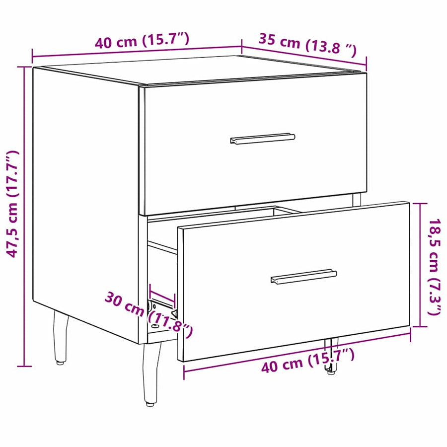 Nachtkastje 2 pcs artisanaal eikenkleurig 40 x 35 x 47,5 cm