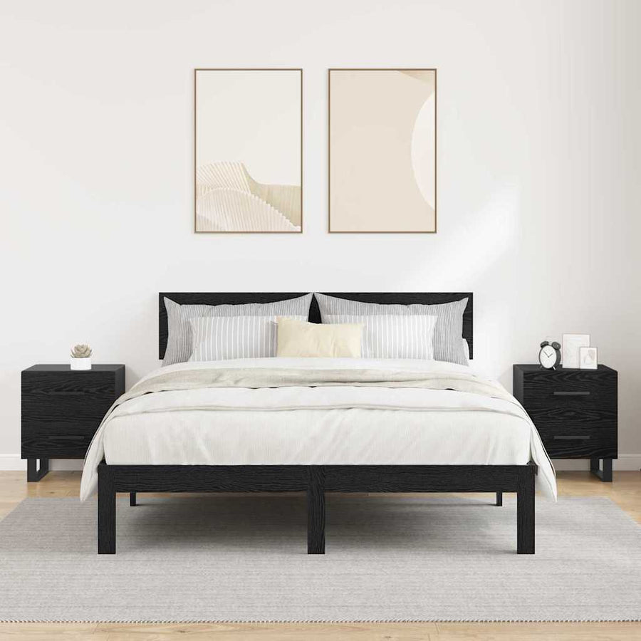 Bedside kasten 2 pcs Zwart eiken 40 x 35 x 47,5 cm Bewerkt hout