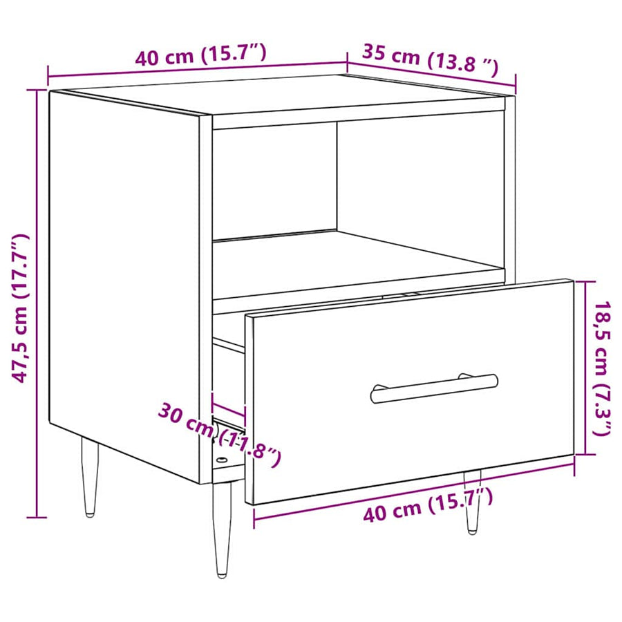 Nachtkastje met lade 2 pcs Bruin 40 x 35 x 47,5 cm Bewerkt hout