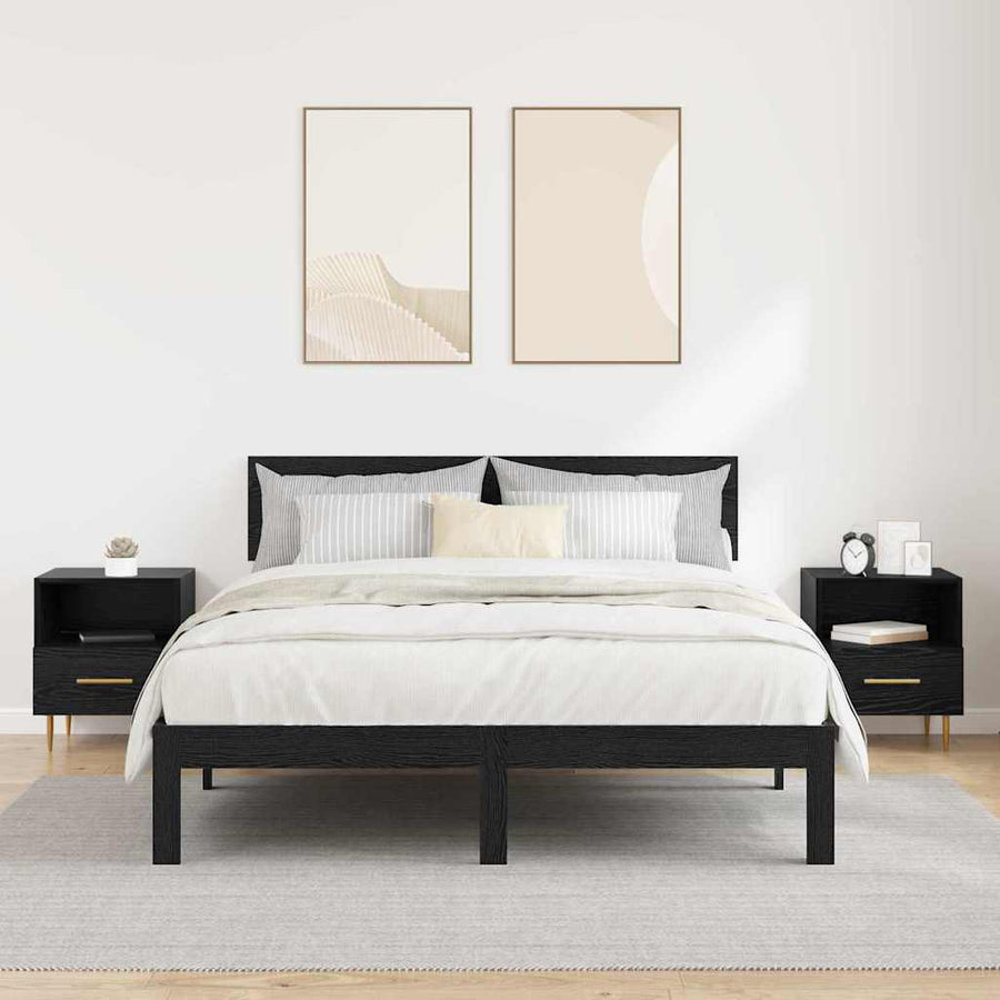 Nachtkastje met lade 2 pcs Zwart 40 x 35 x 47,5 cm Bewerkt hout