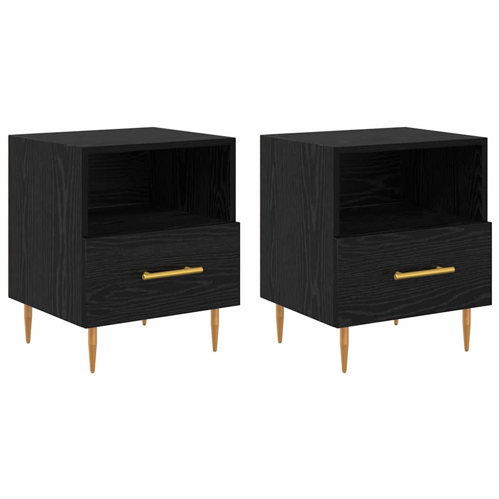 Nachtkastje met lade 2 pcs Zwart 40 x 35 x 47,5 cm Bewerkt hout