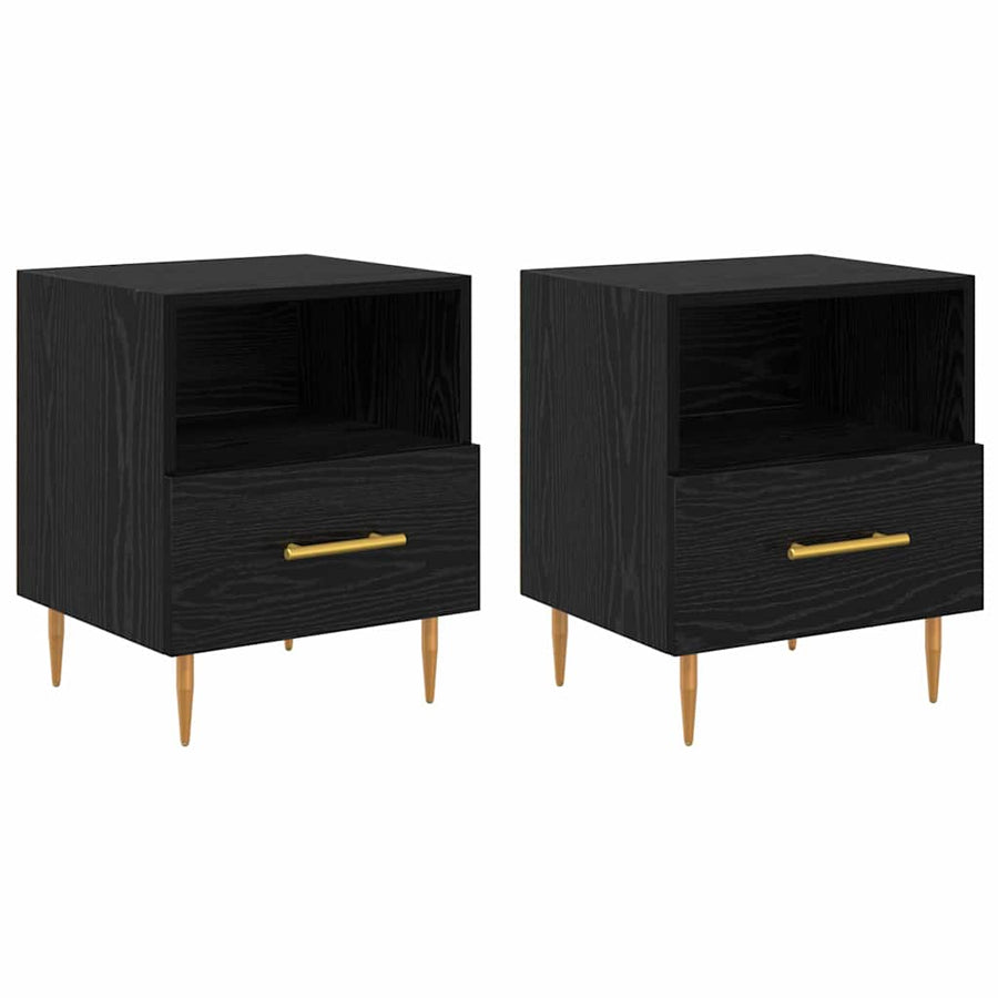 Nachtkastje met lade 2 pcs Zwart 40 x 35 x 47,5 cm Bewerkt hout