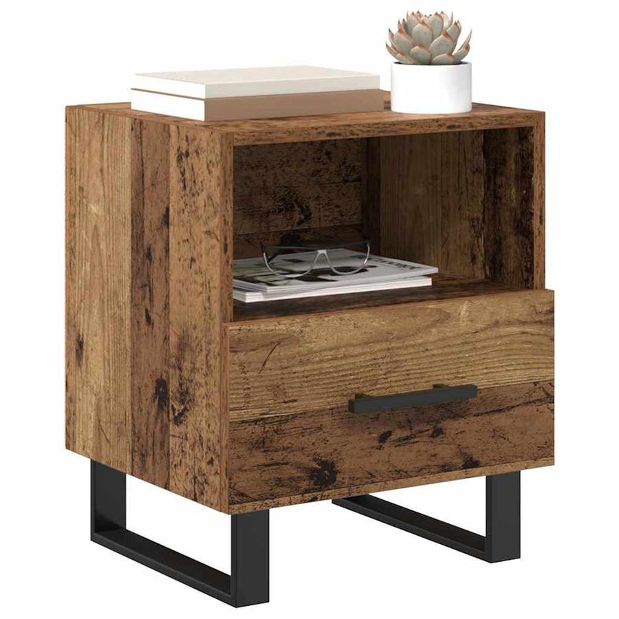 Nachtkastje met lade Oud hout 40 x 35 x 47,5 cm Bewerkt hout
