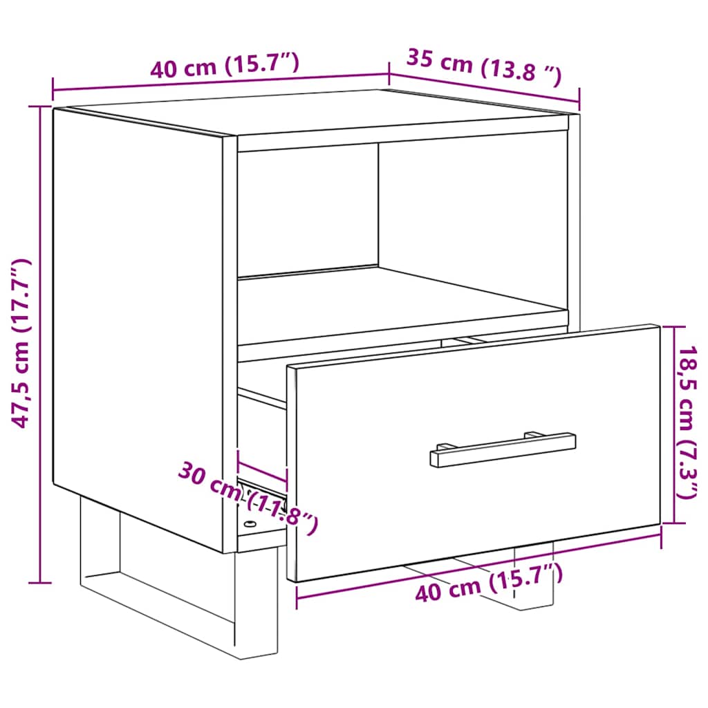 Nachtkastje 2 pcs artisanaal eikenkleurig 40 x 35 x 47,5 cm