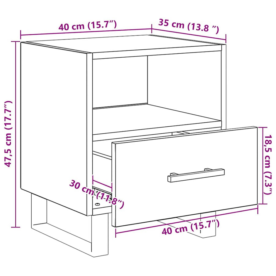 Nachtkastje 2 pcs Zwart eiken 40 x 35 x 47,5 cm Bewerkt hout
