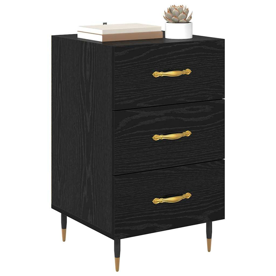 Nachtkastje met lade Zwart Eiken 40 x 40 x 66 cm Bewerkt hout