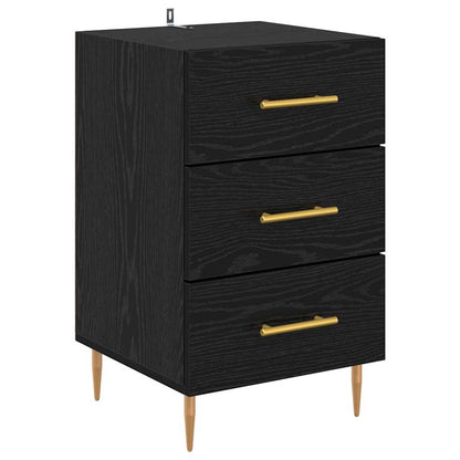 Nachtkastje met lade Zwart Eiken 40 x 40 x 66 cm Bewerkt hout