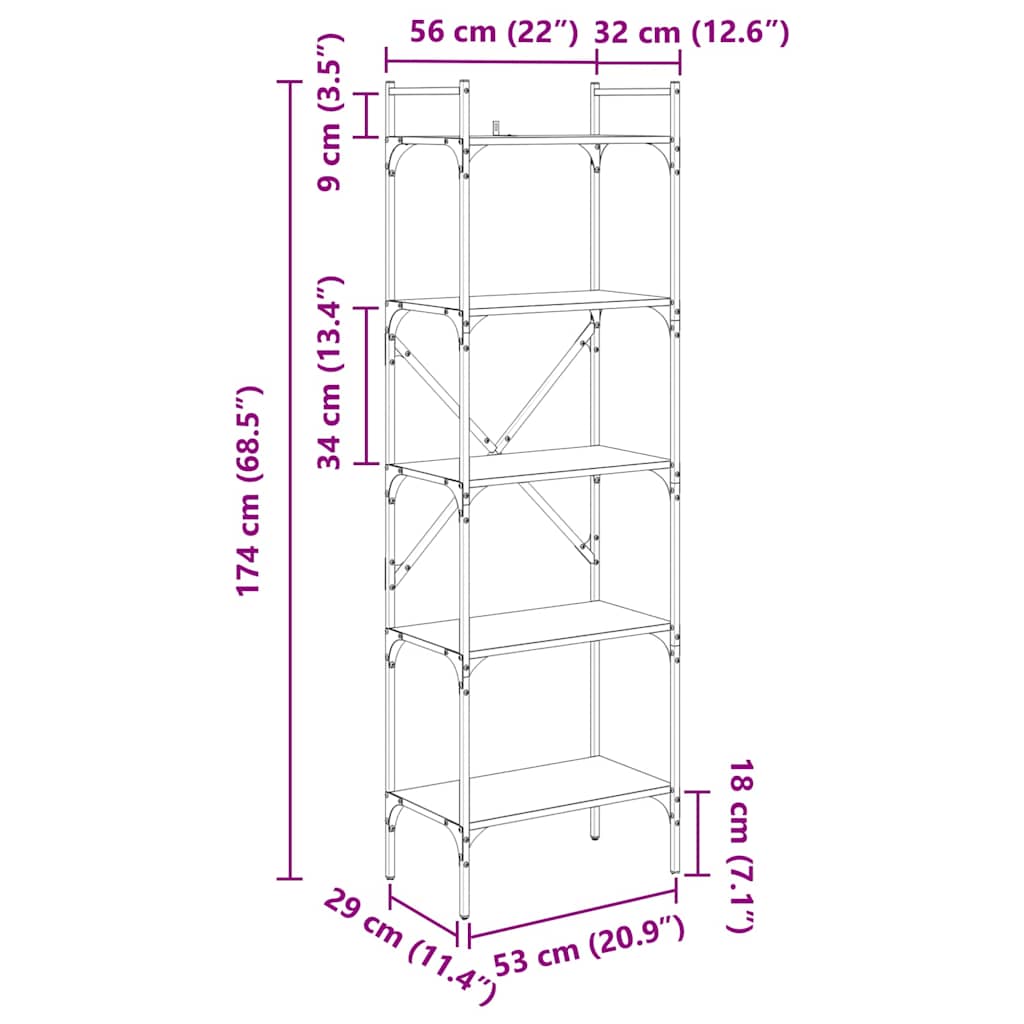 Boekenkast Artisan Eiken 56 x 32 x 174 cm Bewerkt hout