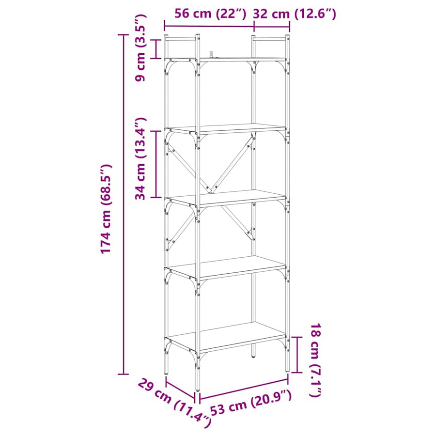Boekenkast Zwart Eiken 56 x 32 x 174 cm Bewerkt hout