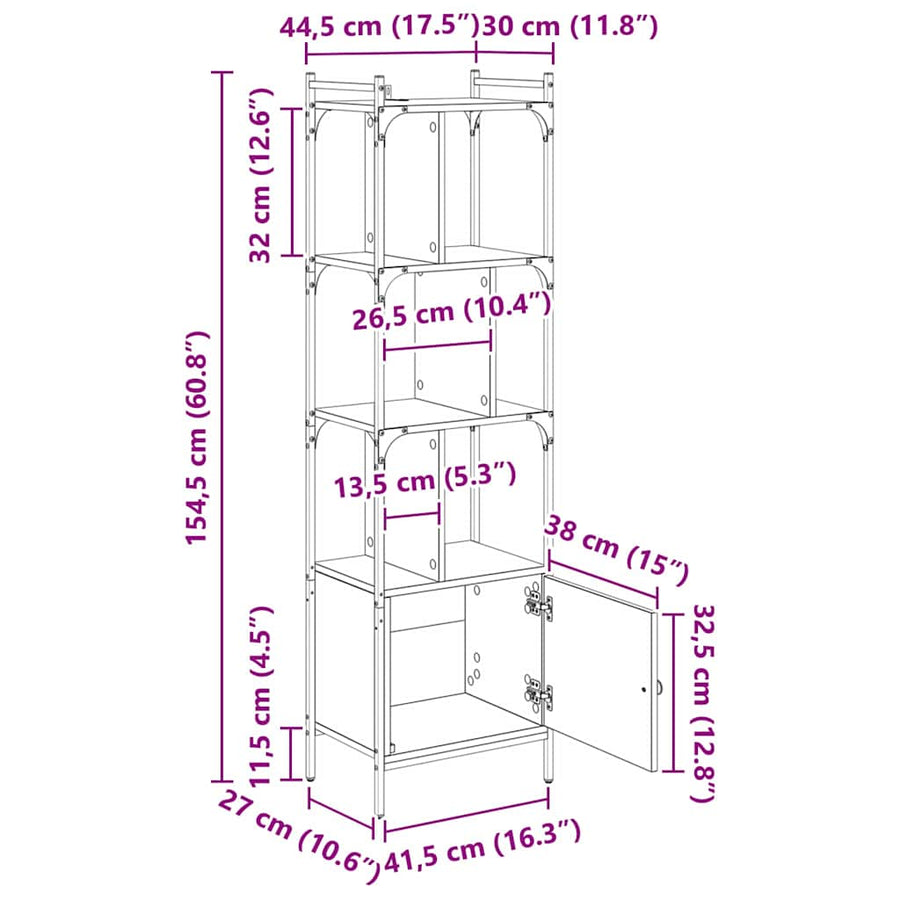 Boekenkast Zwart Eiken 44,5 x 30 x 154,5 cm Bewerkt hout