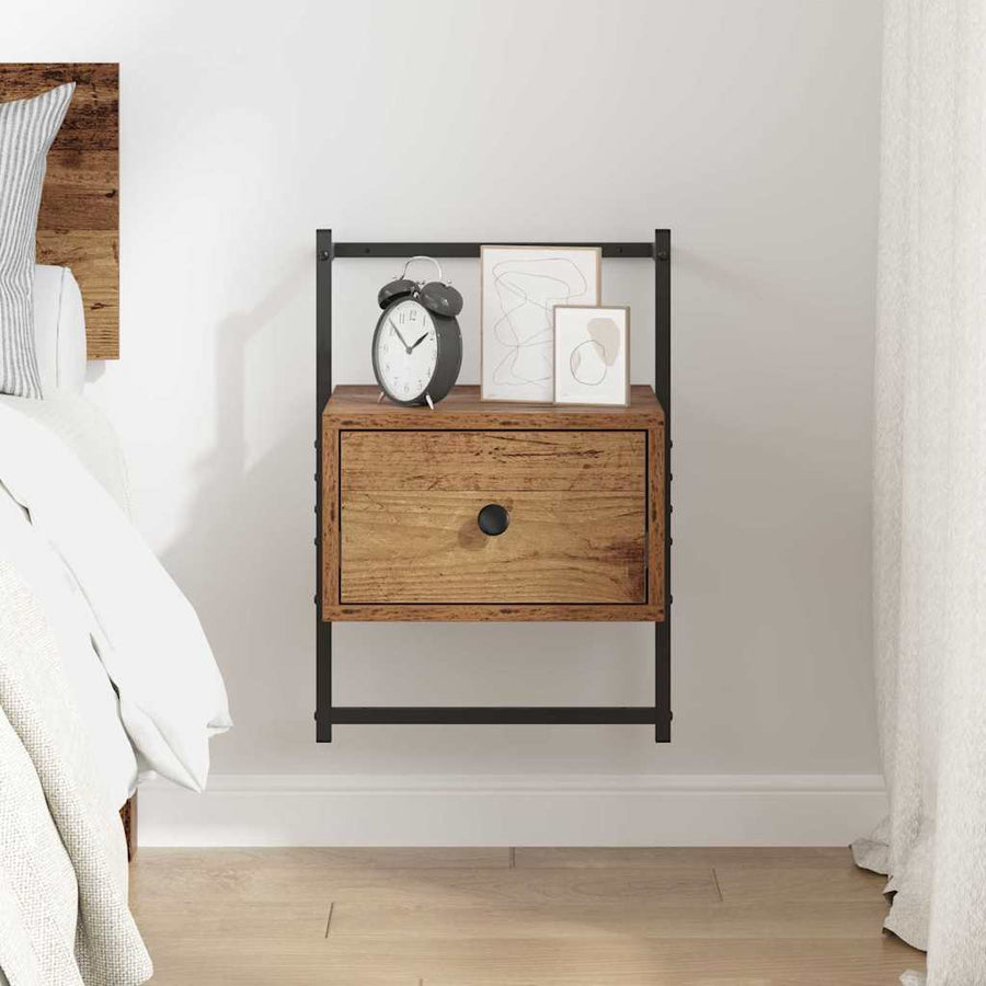 Nachtkastje met lade Oud Hout 35 x 30 x 51 cm Bewerkt hout