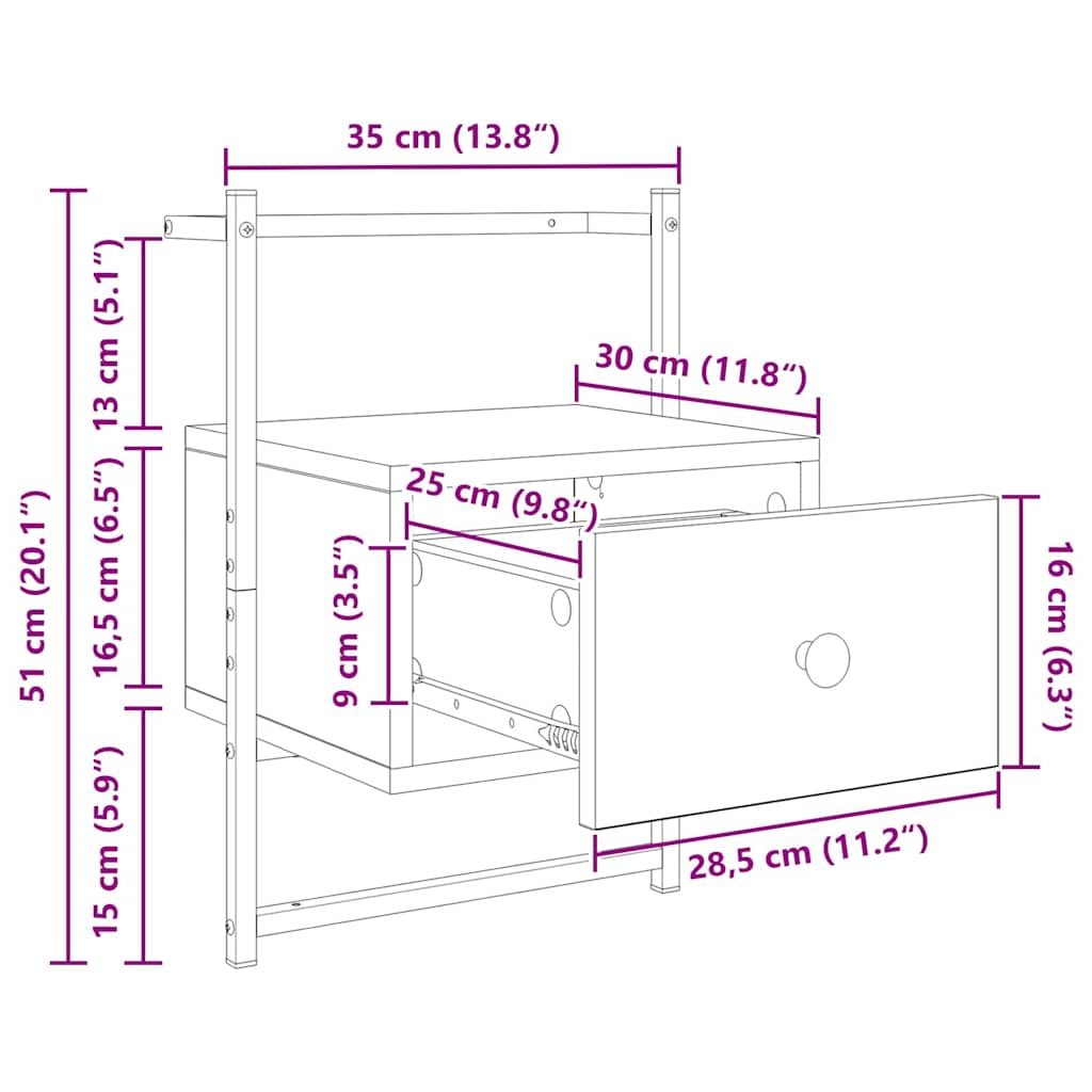 Nachtkastje 2 pcs Artisan Eiken 35 x 30 x 51 cm Bewerkt hout