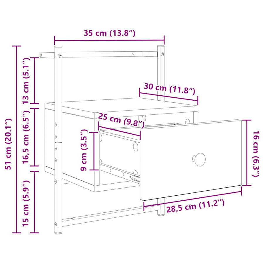 Nachtkastje 2 pcs Zwart Eiken 35 x 30 x 51 cm Bewerkt hout