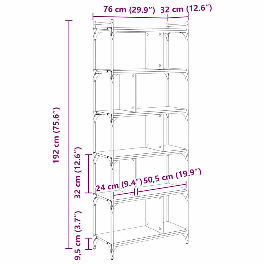 Boekenkast Zwart eiken 76 x 32 x 192 cm Bewerkt hout
