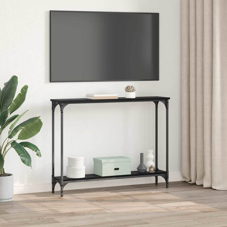 Wandtafel met plank Zwart Eiken 100 x 22,5 x 75 cm Bewerkt hout