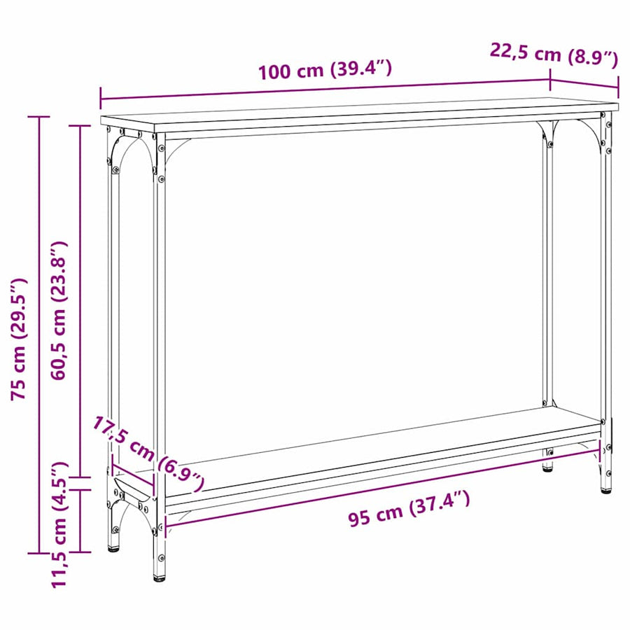 Wandtafel met plank Zwart Eiken 100 x 22,5 x 75 cm Bewerkt hout