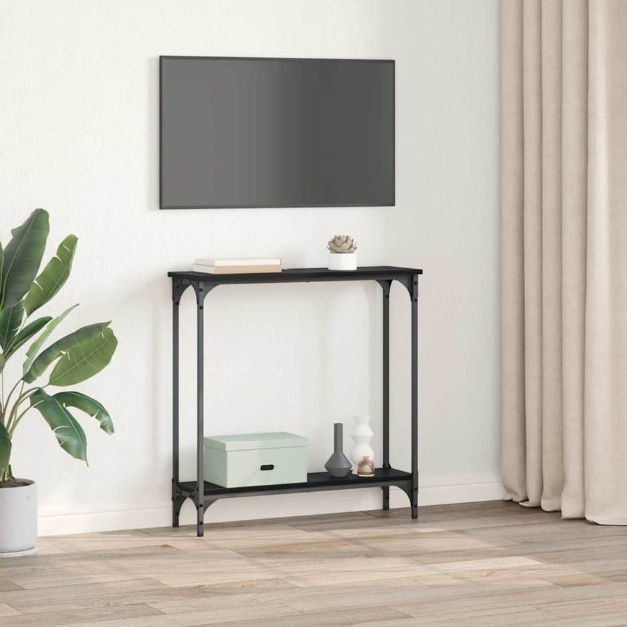 Wandtafel met plank Zwart Eiken 75 x 22,5 x 75 cm Bewerkt hout