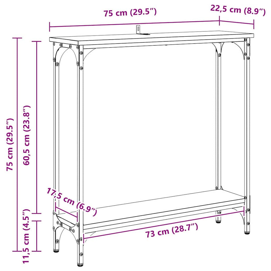 Wandtafel met plank Zwart Eiken 75 x 22,5 x 75 cm Bewerkt hout