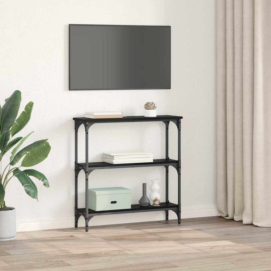 Wandtafel met plank Zwart Eiken 75 x 22,5 x 75 cm Bewerkt hout