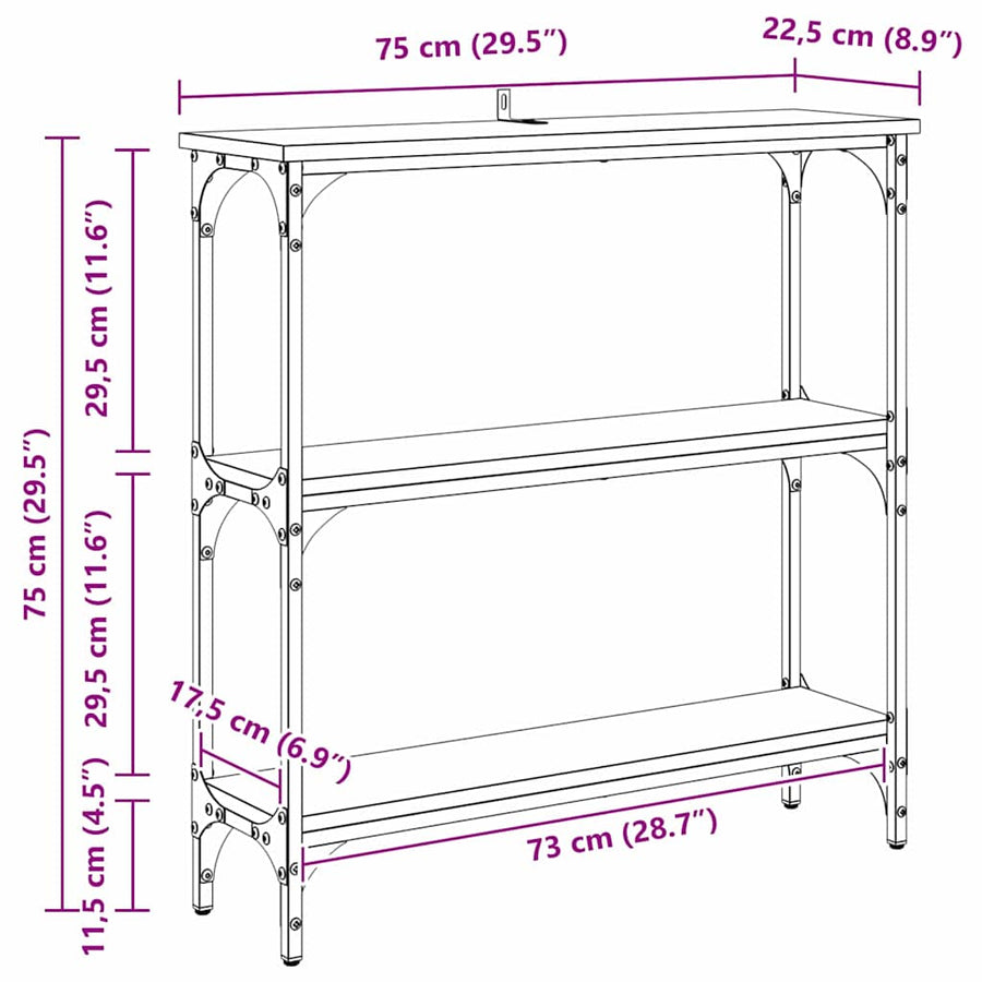 Wandtafel met plank Zwart Eiken 75 x 22,5 x 75 cm Bewerkt hout
