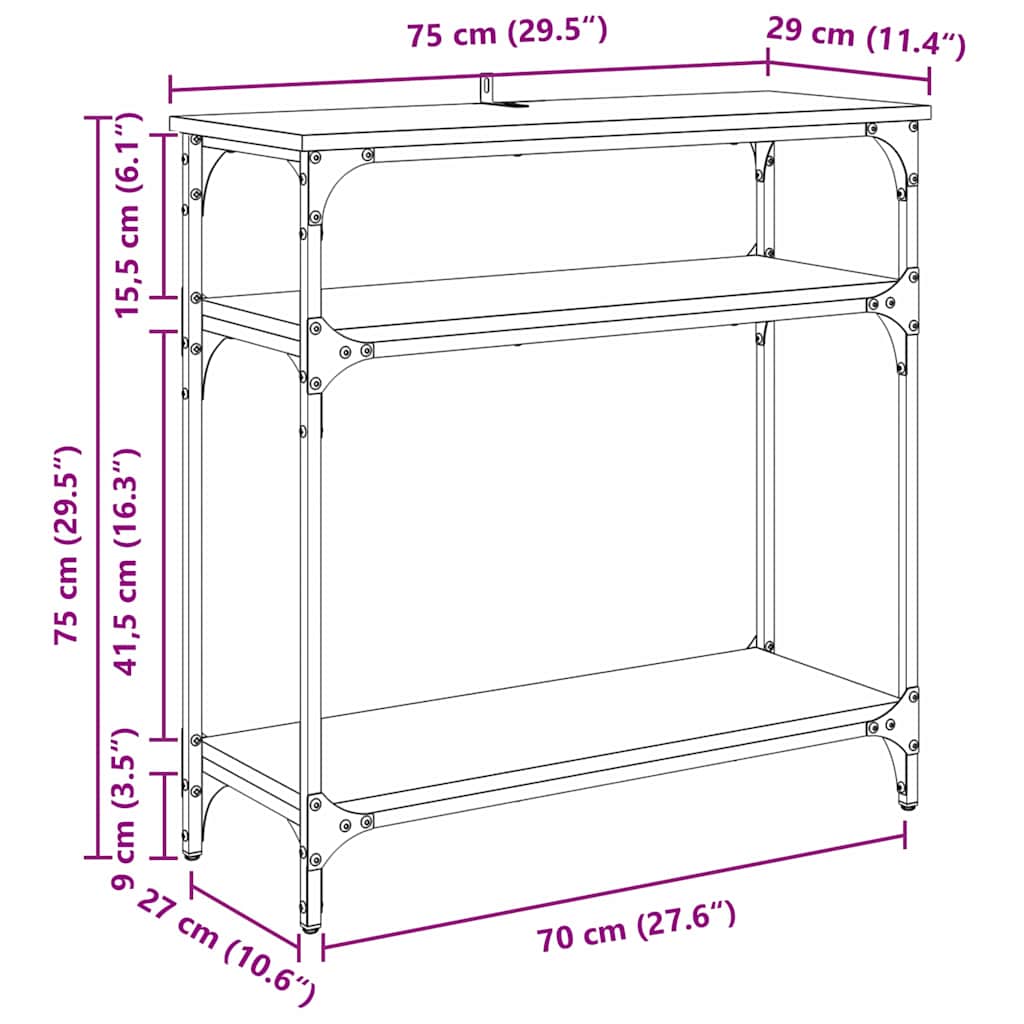 Wandtafel met plank Zwart Eiken 75 x 29 x 75 cm Bewerkt hout