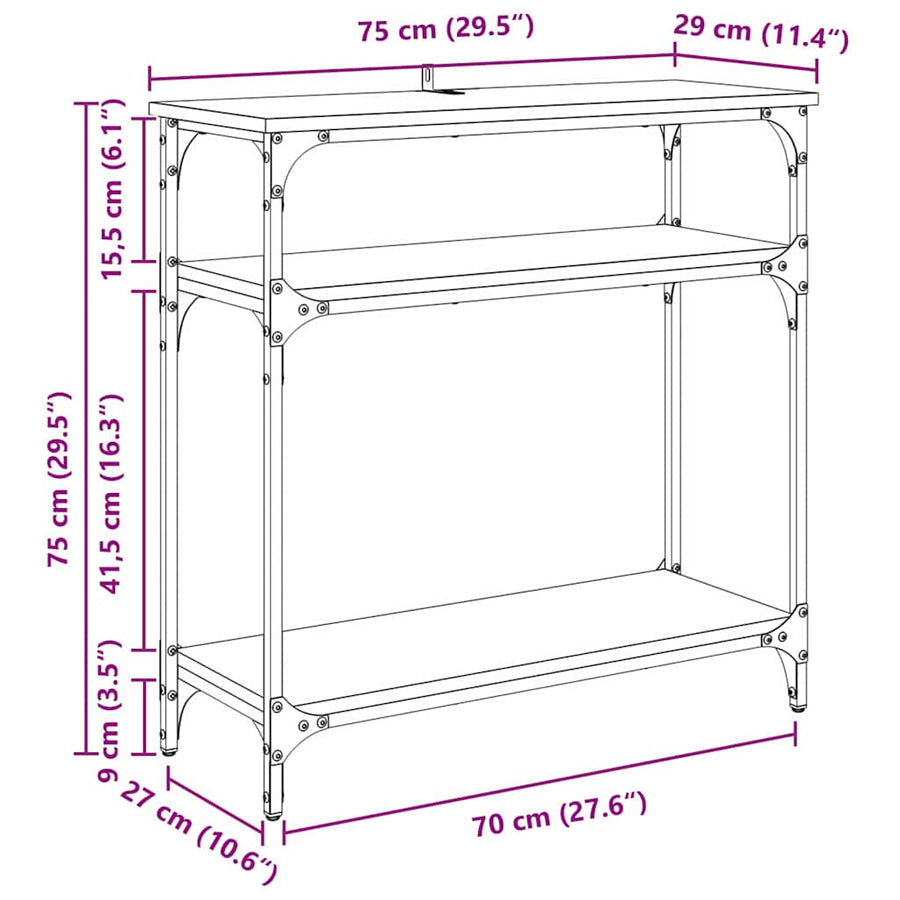Wandtafel met plank Zwart Eiken 75 x 29 x 75 cm Bewerkt hout