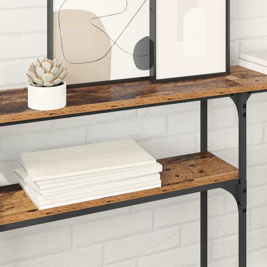 Consoletafel Oud hout 145x22.5x75cm Bewerkt hout