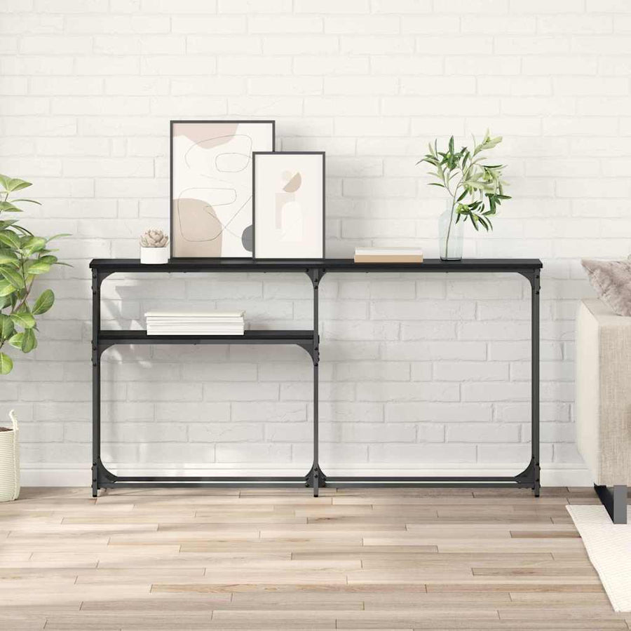 Consoletafel Zwart Eiken 146 x 22,5 x 75 cm Bewerkt hout