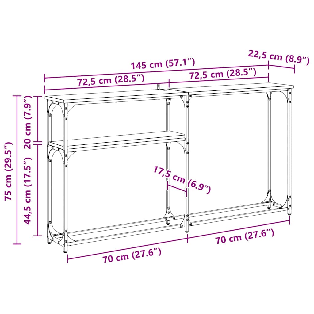Consoletafel Zwart Eiken 146 x 22,5 x 75 cm Bewerkt hout