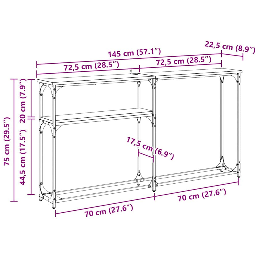 Consoletafel Zwart Eiken 146 x 22,5 x 75 cm Bewerkt hout