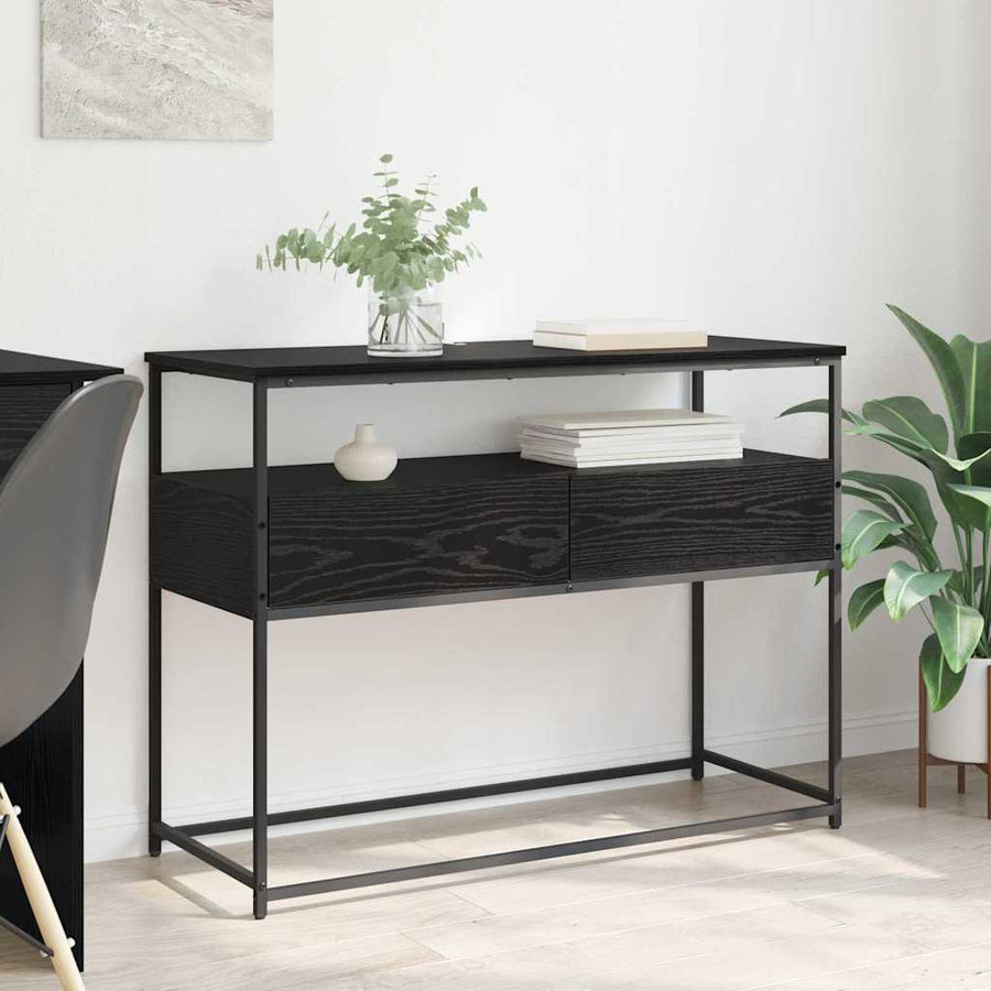 Wandtafel Zwart Eiken 100 x 40 x 75 cm Geperst Hout en Metaal